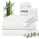 Pillcase Luxury Organic Tencel & Viscose from Bamboo Cooling Sheet Set,Silky Soft Lyocell Sheets with Deep Pocket, Hypoallergenic & Breathable Bedding with Pillowcases (White, Queen)