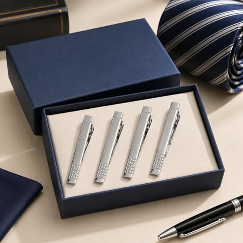 Image of 4 Pcs Stainless Steel Tie Clips for Men Classic Tie Bar Clip for Formal Business Wedding Party Fathers Day Gift