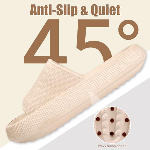 rosyclo Cloud Slippers for Women and Men, Massage Shower Bathroom Non-Slip Quick Drying Open Toe Super Soft Comfy Thick Sole Home House Cloud Cushion Slide Sandals for Indoor & Outdoor Shoes, Brown