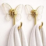 Gancho Adesivo Decorativo Borboleta Dourado – Kit 2 Unidades – Suporta até 5kg – Ideal para Toalhas, Bolsas e Acessórios