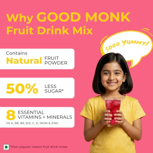 Image of Good Monk Fruit Drink Mix (Natural Mixed Berries Powder), 50% Less Sugar with 8 Vitamins & Minerals (Vitamin B12, C, D, Iron & more) | Tasty & Healthy Mix for Hydration, Energy, Immunity, 10 Serves