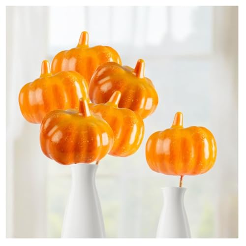 Factory Direct Craft Artificial Mini Pumpkin Picks Set of 6 - Fake Tiny Pumpkins for Fall Decorating and Thanksgiving Arrangements (2-1/2 Inches Diameter)