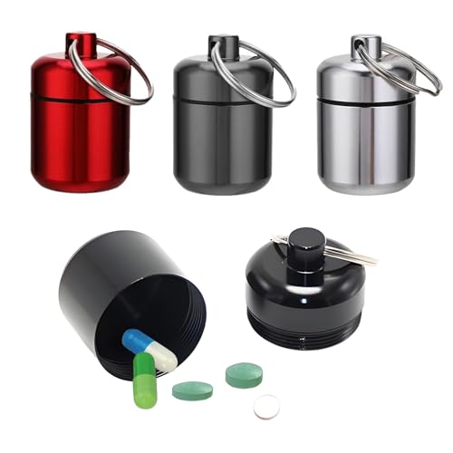 Lot de 4 petites boîtes à pilules avec porte-clés - Mini boîte à pilules étanche - Portable - Pour le voyage, le camping, la pêche (4 couleurs)