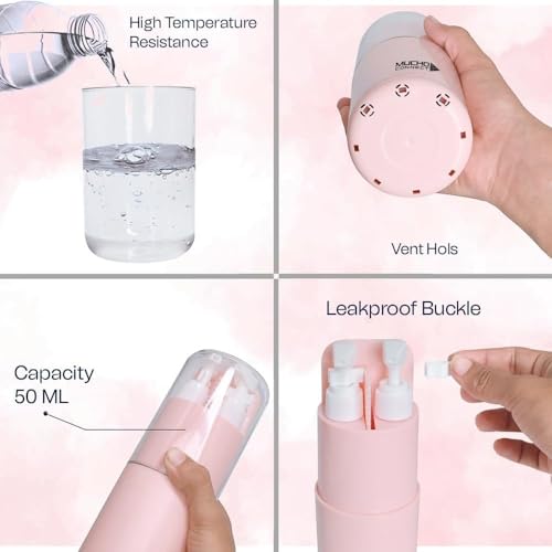 Image of 6 in 1 Travel Essential Kit for Men & Women | Compact Travel Kit for Toiletries with Travel Bottle Kit for Toiletries, Mini Travel Kit, Toothbrush Holder & Leak-Proof Dispenser (Peach)