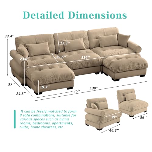 Image of SoarFlash Sectional Sofa Couch, U Shaped Modern Sofa with Solid Wood Legs, Couches Sofas for Living Room Apartment, Comfortable Small Couches for Apartment, Brown