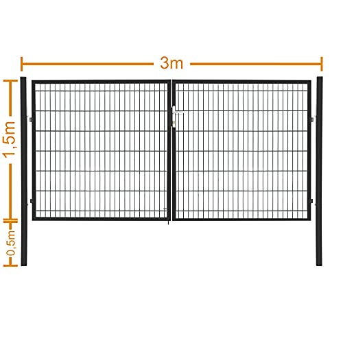 Doppelflügeltor Flügeltor Einfahrtstor Gartentpforte Doppeltor Hoftor Gartentor, Farbe:Anthrazit, Gartenpforte Breite:3x1.5m