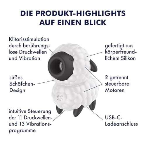 サティスファイヤー ドリーミーシープ/Satisfyer Dreamy Sheep ひつじ型の吸引バイブ クリトリス 吸引 吸うやつ 女性用 ローター なめらかなシリコン 11段階の吸引レベル 12種類の振動モード Type-Cケーブル対応 動物 大人のおもちゃ ラブグッズ - 画像3