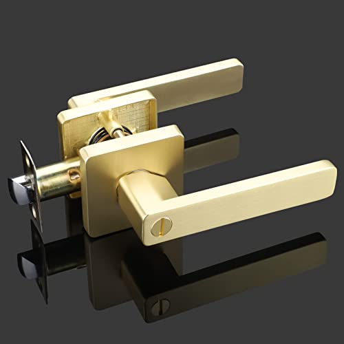 Ehomeware 6 Pack Interior Door Handle In Satin Brass Finish, Privacy Function For Bedroom Bathroom, Heavy Duty Gold Door Handles With Modern Design #TOP1