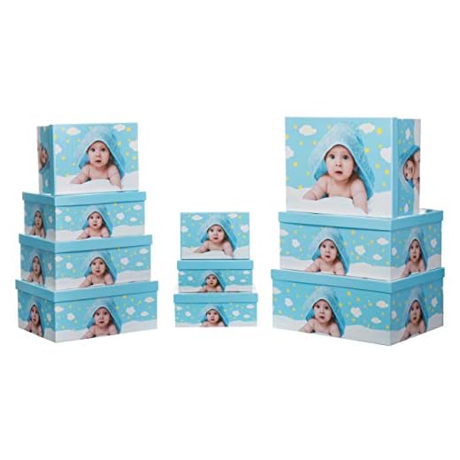 Varumärkesförsäljare presentbox förvaringslåda kartong med lock – stabil kartong bebis/moln/stjärna – 10-pack i fallande storlek