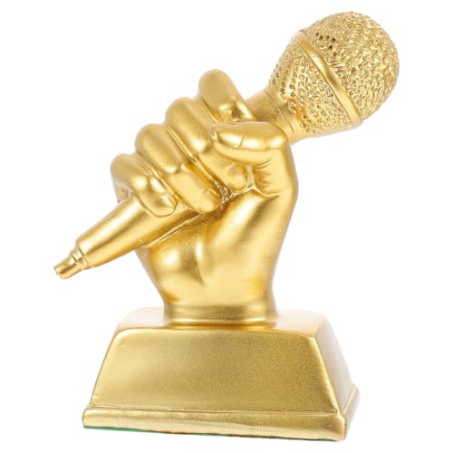 HOMSFOU Trophée Micro Doré en Résine 13.5X11X5 Cm pour Récompense De Chant Concours Musical Enfants Musiciens