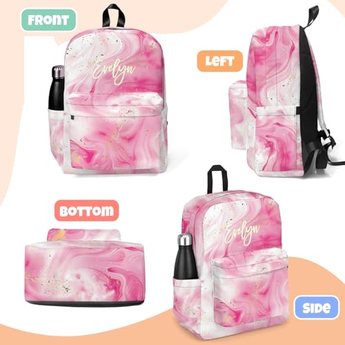 Personalized Backpack for School, Girls Kids Teen Name Bookbag Elementary School Backpack Set with Lunch Box and Pencil Case, Travel Backpack Waterproof Lightweight 16.8”4