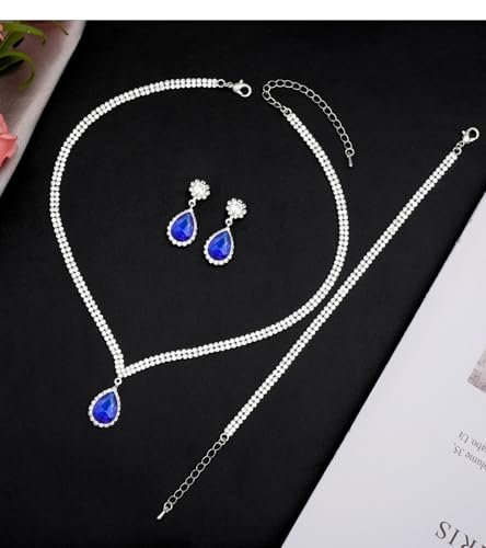 Elegant Silver Crystal Wedding Necklace Earrings Bracelet Jewelry Set for Women Brides Bridesmaids Prom Party Costume Accessory Bridal Jewelry3
