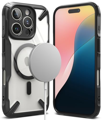 Image of Ringke Fusion-X Magnetic Compatible with iPhone 16 Pro Max Case Cover [Strong Magnet] Military Protection Transparent Hard Back Advanced Protection TPU Bumper iPhone 16 Pro Max Back Cover - Black