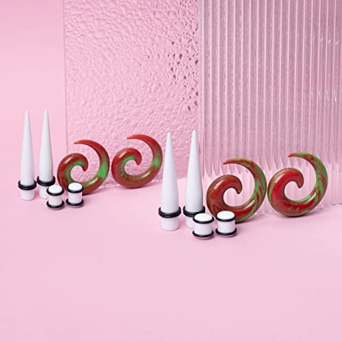 Cabbe Kallo Ear Stretching Kit 50 Pcs 14G-00G Silicone Spiral Tunnels Acrylic Tapers And Plugs Gauges Expander Set Body Piercing Jewelry (Red/Green) #TOP3