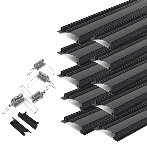 WIRED4SIGNS Flat8 10 Pack 2m Recessed LED Channel Kit for Cove Lighting with Opal Cover End Caps and Spring Clips for 8mm LED Strip Ceiling Wall Drywall Installations