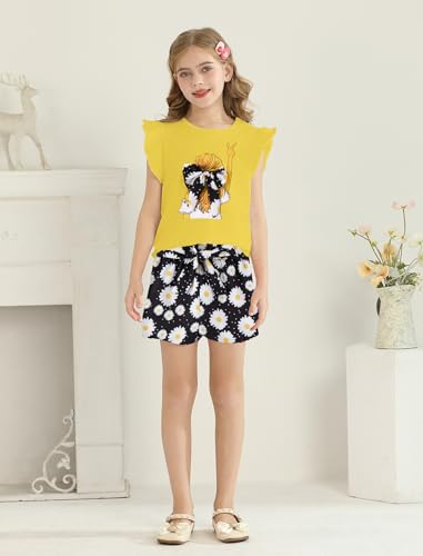 Image of Girls Summer Outfits Cute Sleeveless Top High Waisted Short Sets with Pockets Teen Girl Clothes Size 6-14 T