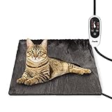 Feeko Pet Heating Pad, 16''x18'' Large Electric Heating Pad for Dogs and Cats Indoor Adjustable Warming Mat with Auto-Off and 6 Heat Setting, Chew Resistant Cord, Brown Grey