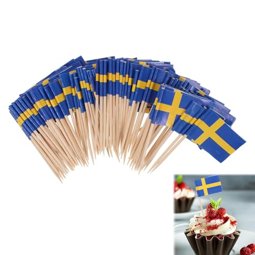 Drapeau Papier Cure Dents Suède,Drapeau Cure-dents Suède,Mini Étiquettes Alimentaires Drapeaux,Cupcake Étiquette de Fromage,pour...