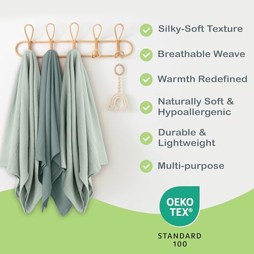 Image of Organic Muslin Baby Blanket 2 Pack Green & Mint Green, 47x47 Inch, 100% Organic Cotton Oeko-TEX Certified Ultra-Soft Swaddle Blanket for Newborn, Nature-Inspired Nursery Gift