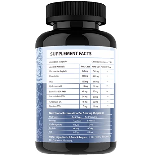 Vitaminhaat Glucosamine Chondroitin MSM | Hyaluronic Acid Collagen | Joint Cartilage Support | Muscle Health Supplement 120 Capsuls 750 mg Pack Of 1