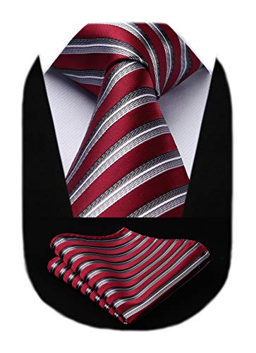 Image of HISDERN Stripe Tie Mens Ties with Pocket Square Set Classic 3.4'' Silk Formal Necktie Handkerchief for Business Wedding