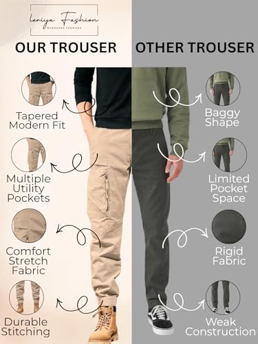 Image of Leriya Fashion Men's Cargo Pants with Pockets | Cotton Joggers for Men | 6 Pocket Jeans Pant | Casual Trousers for Men | Comfortable Casual Workwear Joggers