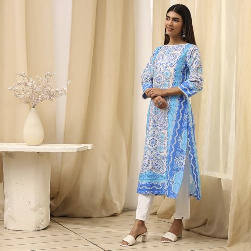 Image of BIBA Women Cotton Straight Fit Straight Printed Kurta