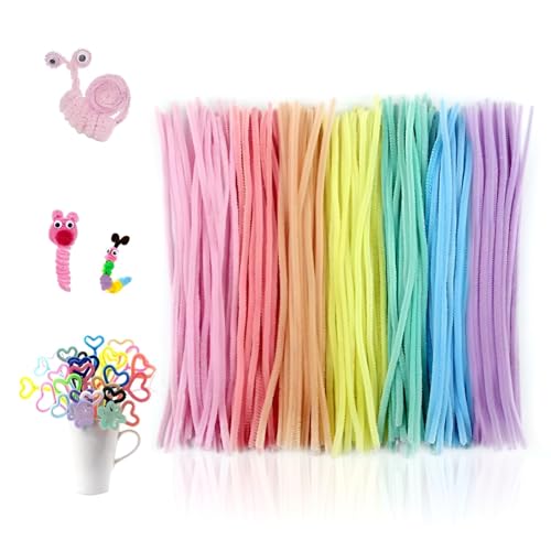 200 Stück Pfeifenputzer Bunt zum Basteln, Pfeifenreiniger Chenilledraht Biegeplüsch Basteldraht Pipe Cleaner Basteln Pfeiffendraht Macaron Pfeifenputzer Lang 6 mm x 30 cm