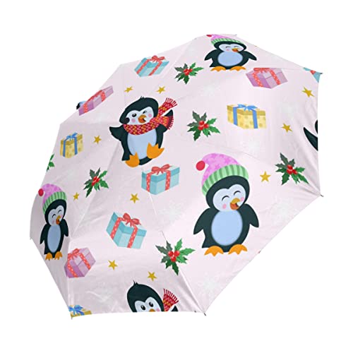 Parapluie de voyage pliant automatique pingouin pour sorties plage et ville