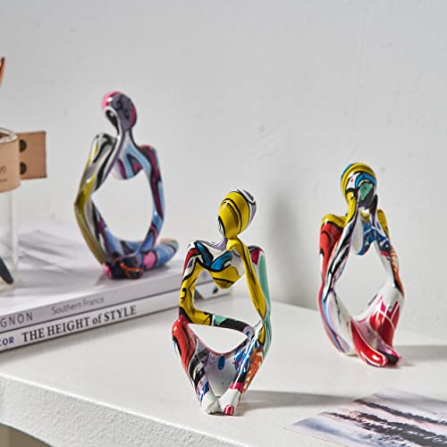 Octdays 3 Pcs Colorful Graffiti Thinker Statue For Home Decor, Modern Abstract Sculpture Resin Collectible Figurines For Living Room Office Desktop Bookshelf Tv Stand Decoration #TOP3