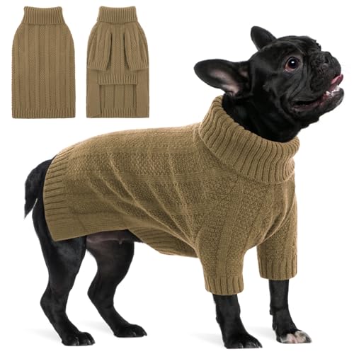 Queenmore Maglione Cane per Bulldog Francese, Morbido Vestito per Cani Bassotto, Adatto a Vita Quotidiana (Cammello, M)