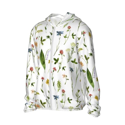 Floral Watercolor Drawing Sun Protection Hoodie Zip Rash Guard Long Sleeve Shirt for Fishing Hiking for Mens Womens3