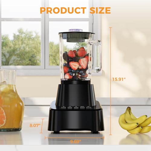 Image of NEWBULIG 6.8 Cup Professional Blender for Smoothies, Full-Size Kitchen Blender with 850 Peak Watts & 54oz Large Glass Pitcher, 4 Speeds with Pulse for Ice Crushing Frozen Fruits, Dishwasher Safe
