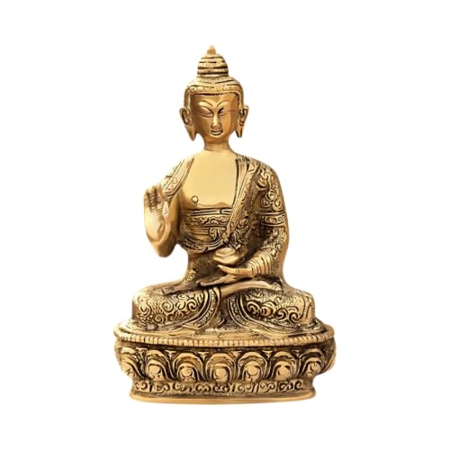 Image of Brass Blessing Buddha Idol, Vastu Remedy for Meditation (19 cm, 1.07 kg)