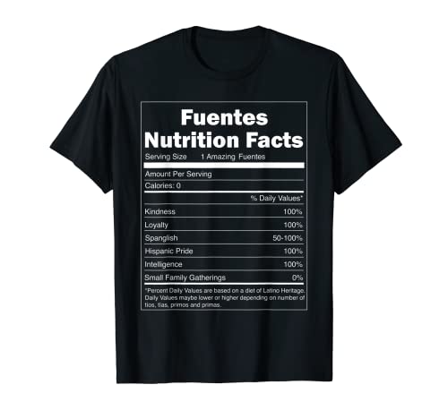 Funny Nutrition Facts Last Name Design - Fuentes Camiseta