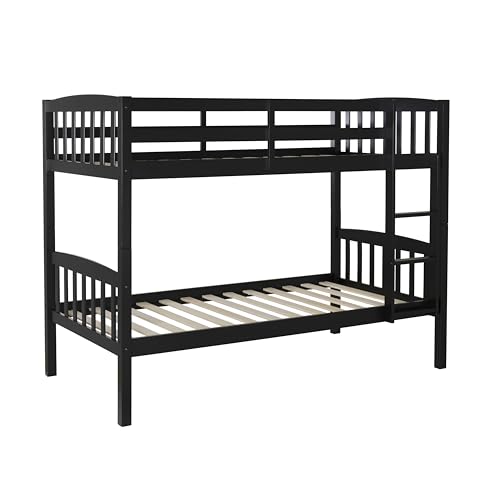 Linon Howell Black Solid Wooden Twin Over Twin Bunk Bed with Ladder