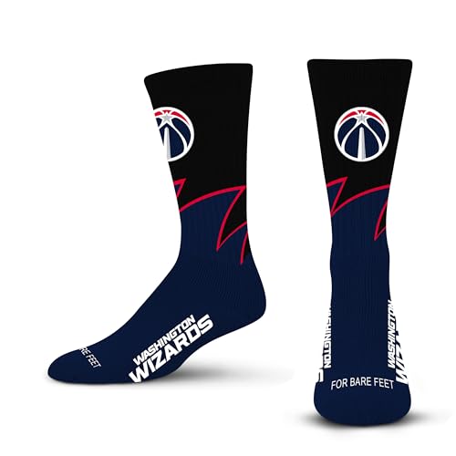 For Bare Feet NBA WASHINGTON WIZARDS Black Wave Crew Sock Team Color Large