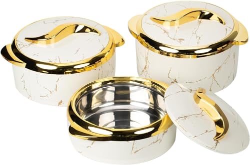 Set di 3 casseruole isolate in acciaio inox, con coperchio, per conservare cibi caldi e freddi, ideali per buffet, feste ed eventi all'aperto