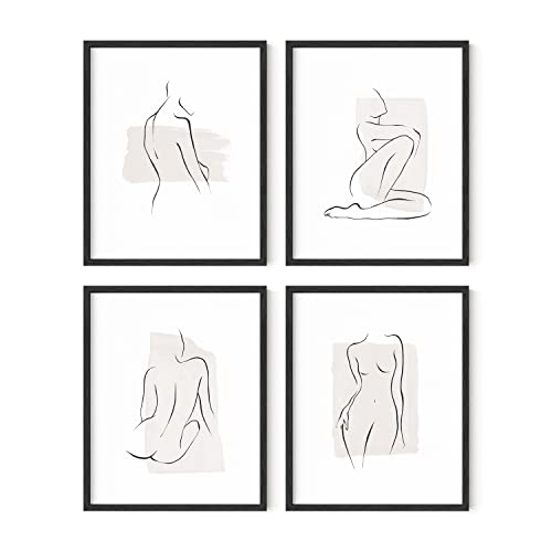 RipGrip Line Art Wall Decor – Set of 4 Minimalist Line Drawing Pr...