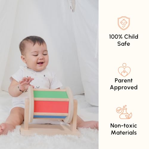 Curious Cub Montessori Spinning Drum for Babies 3 Months-18 Months | Spinning Rainbow Wheel Baby | Tummy Time Toy | Develops Fine Motor Skills | Educational Toy for Early Development
