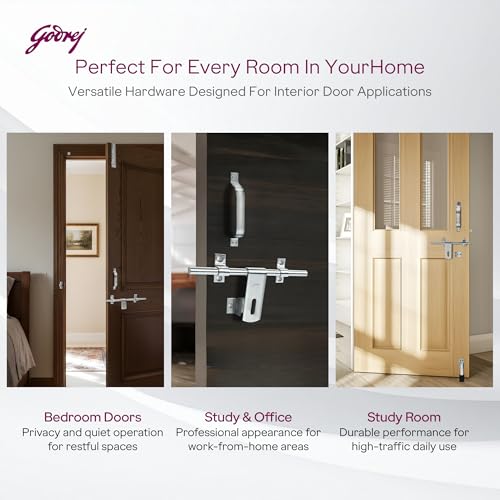 Image of Godrej Door Fittings |SS Door Kit | 2N Handle, 2N Aldrop, Tower Bolt, Rubber Door Stopper | Glossy Finish, Heavy Duty Anti-Rust | Main Doors & Internal Doors, Bedroom | Screws are Included