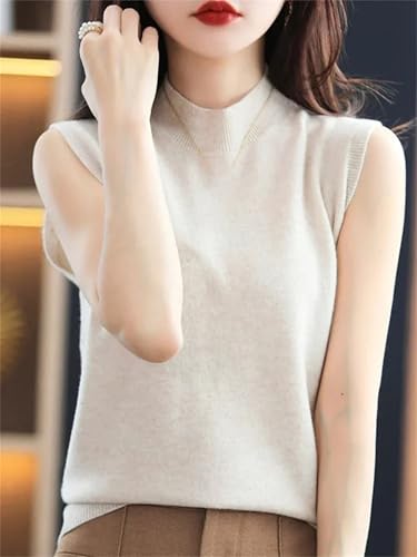 Women Sweater Vest Half High Collar Spring Fall Slim Fit Knit Warm Knitted Pullover Tops Casual Jumpers4