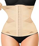 LODAY Waist Trainer for Women Corset Shapewear Tummy Control Body Shaper Cross Mesh Waist Cincher Postpartum Girdle(Beige Hook,Large)