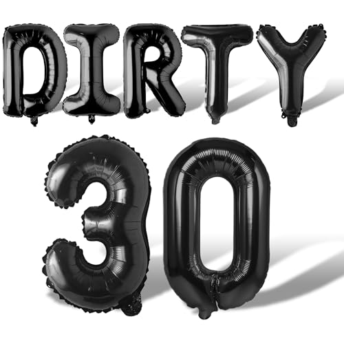 Image of Dirty 30 Balloons Birthday Decorations for Her - Black 40inch Happy 30th Birthday Dirty Thirty Balloons Decorations for Adult for Him (Unsex)