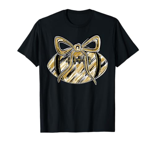 Gold Black Football Coquette Bow Game Day Touchdown Season T-Shirt