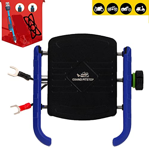 Image of GRAND PITSTOP Grandpitstop Adjustable Mobile Holder- with Charger-Jaw Grip for Bike /Motorcycle /Scooter Handlebars (Blue)