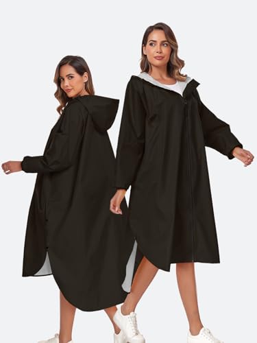 SaphiRose Long Sleeve Rain Jacket Extra Length Waterproof Rain Poncho with Hood and Pockets for Adults2