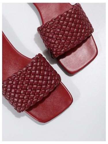 Women's Braided Flat Sandals Woven Square Open Toe Slip on Beach Slide Sandals4