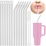 NiHome 12PCS Clear Anti-Wrinkle Plastic Reusable Drinking Straws Fit for Stanley 30oz 40 oz Tumbler, 12" Flat-Tip No Wrinkle Straws, Wrinkle Free Straw for Cups with 2 Brushes (6 Straight + 6 Bent)