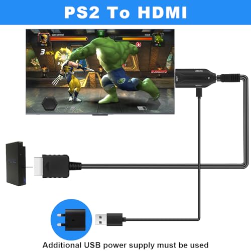 AXFEE Dla PS1/PS2 do kabla HDMI AV, do interfejsu multimedialnego PS2, przełącznik współczynnika proporcji 4:3/16:9, konwerter wideo HD